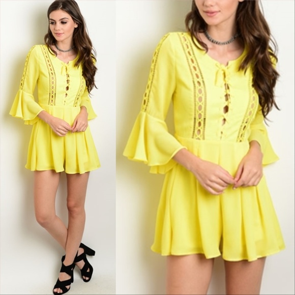 Pants - MELLOW YELLOW BELL-SLEEVE ROMPER